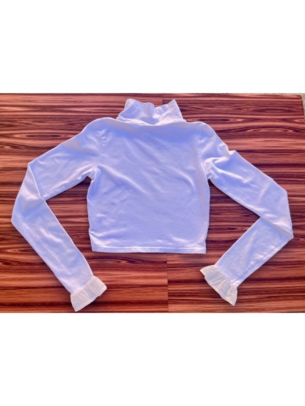 House of Cards White Organza Sleeve Mock Neck Top Designer Cotton Blend 8AU 4 US - Picture 2 of 6